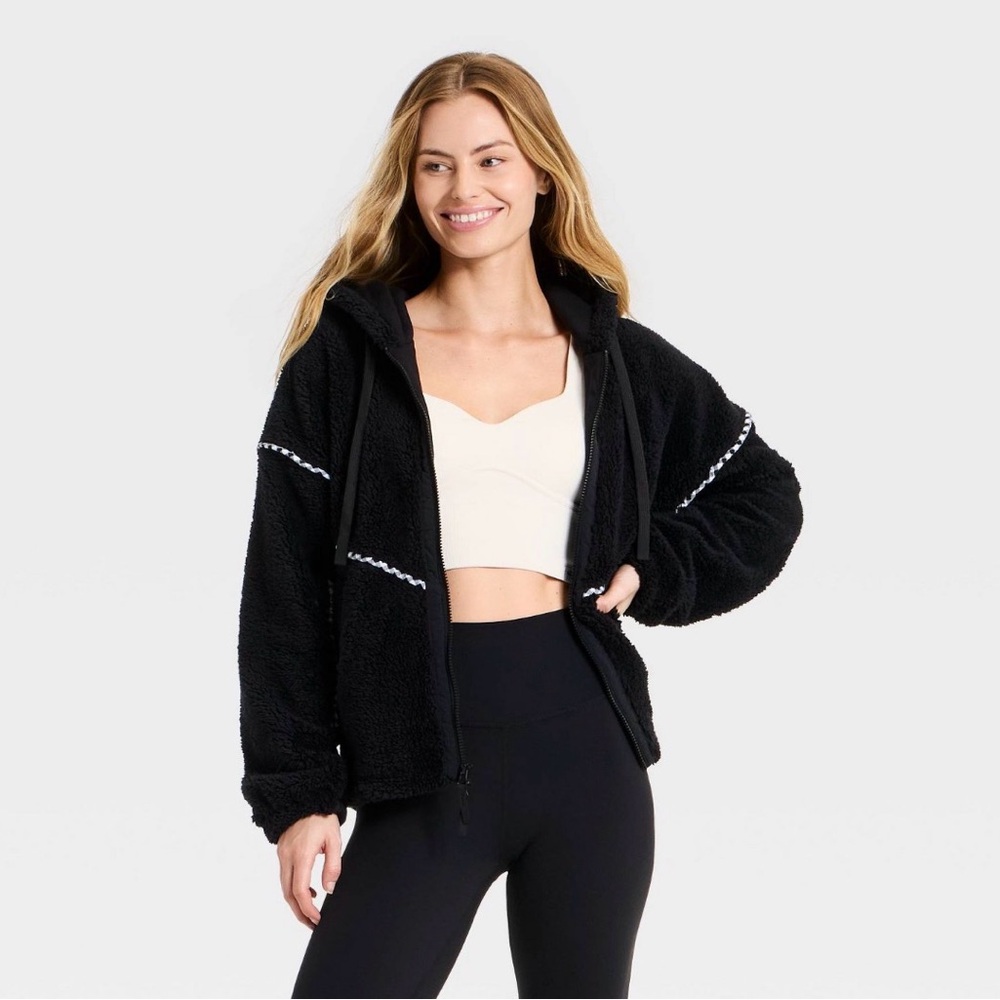 JoyLab Black Teddy Jacket with White Accents from target